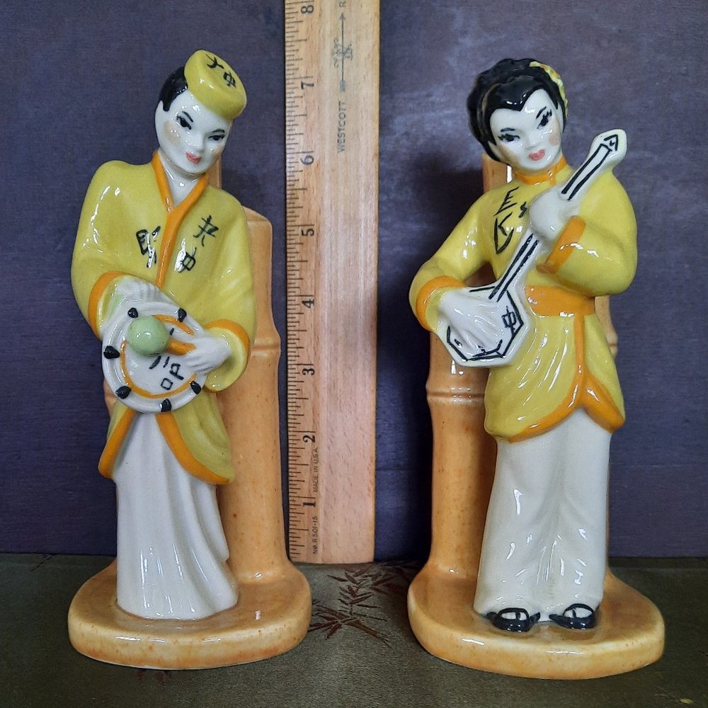 Vintage Ceramic Arts Studio Figurines Bamboo Vase Set